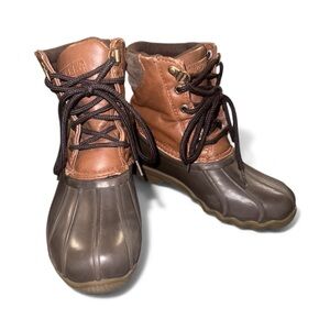 Sperry Boys Waterproof Duck Hunting Boots Size 2 Tan Brown Lace Up